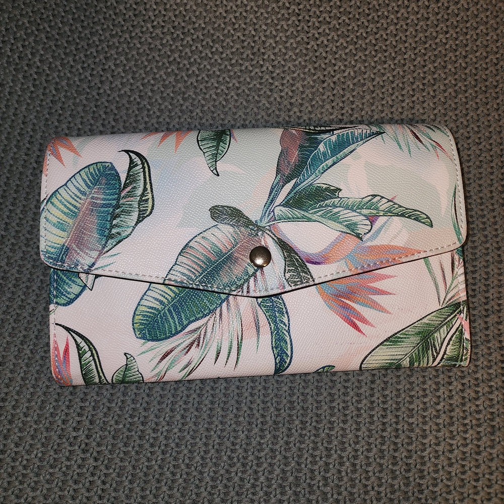 Aldo Pink Tropical Leaf Fold-Over Wallet Clutch